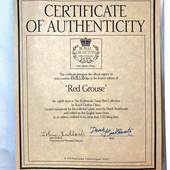 NIB The Braithwaite Game Bird Plate Collection - Red Grouse by Derek Braithwaite - Picture 12 of 15